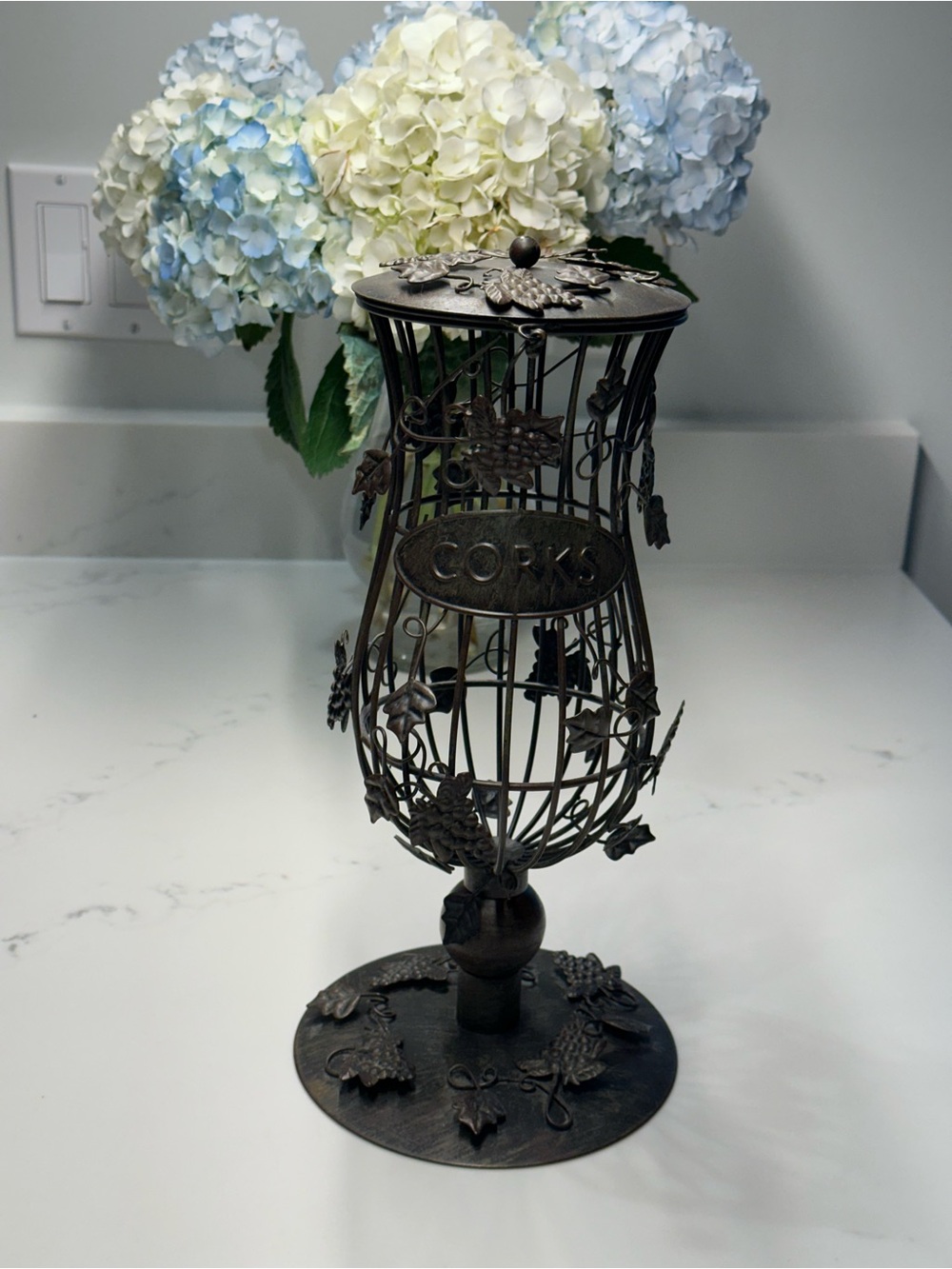Vintage Cork Keeper Oil Bronze Grapevine Cork Cage 12"